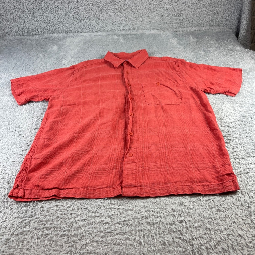 Croft & Barrow Mens Large Red Linen Blend Short Sleeve Button Up Shirt Textured